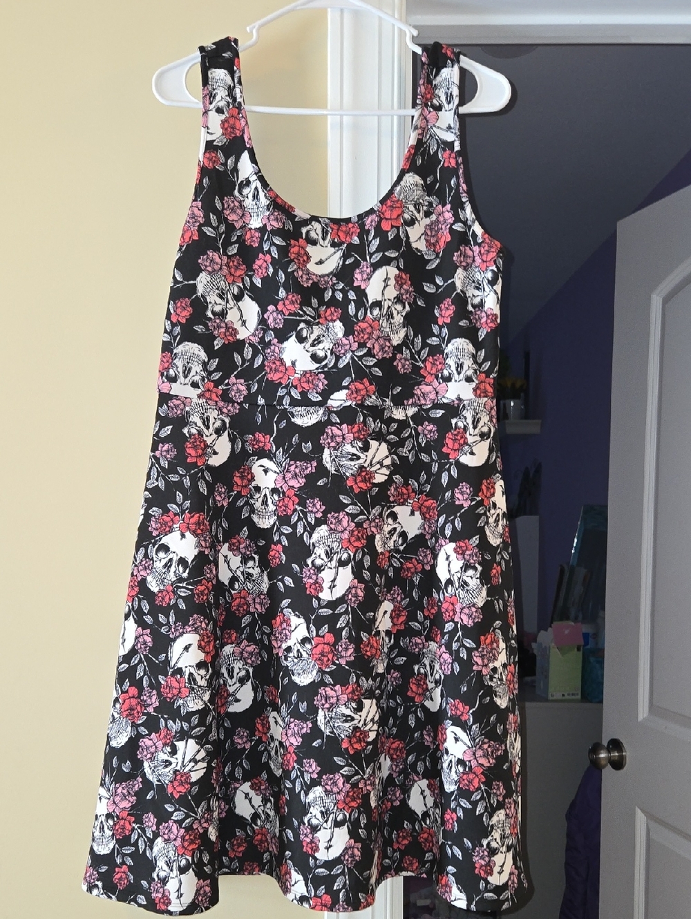 torrid Black Dress with White Skull and Pink Floral Pattern